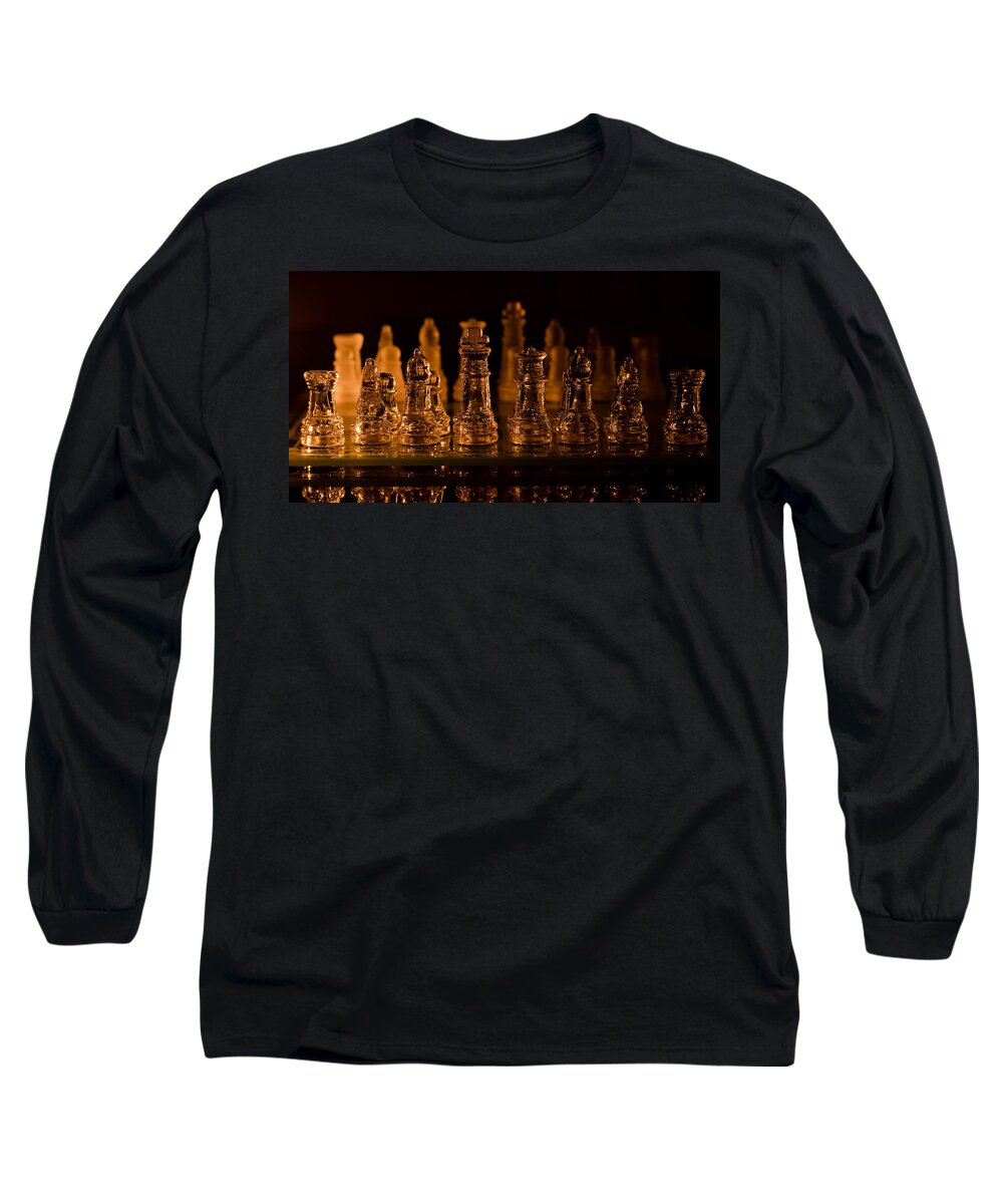  Long Sleeve T-Shirt featuring the photograph Candle Lit Chess Men by Lori Coleman