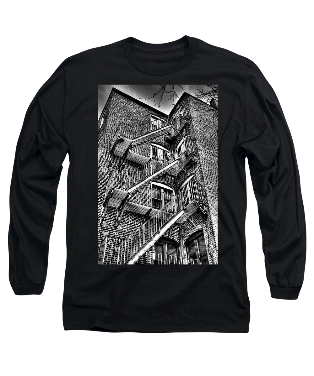 Fire Escape Long Sleeve T-Shirt featuring the photograph Cascade and Escape by Mark Valentine