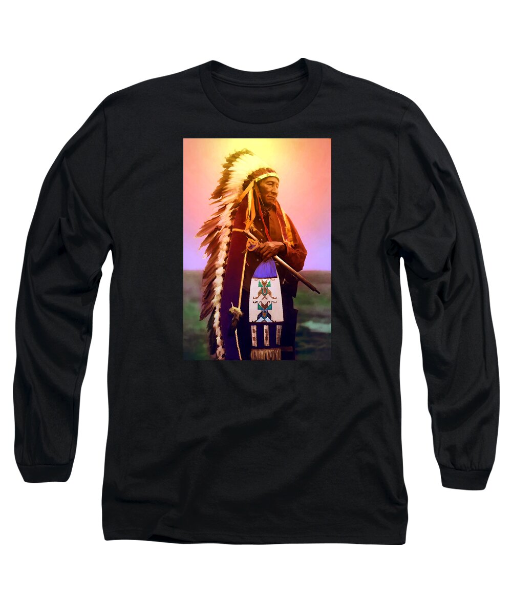 Native American Indians Long Sleeve T-Shirt featuring the digital art Chiefton by Rick Wicker