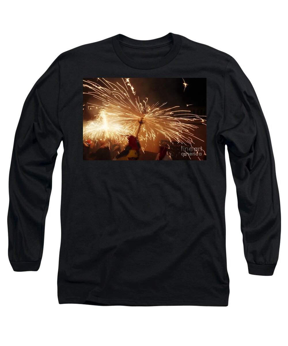 Fuego Long Sleeve T-Shirt featuring the photograph Demon sparking by Agusti Pardo Rossello