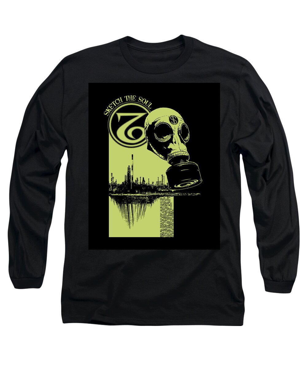 Gas Mask Long Sleeve T-Shirt featuring the mixed media Digging Up The Past by Tony Koehl