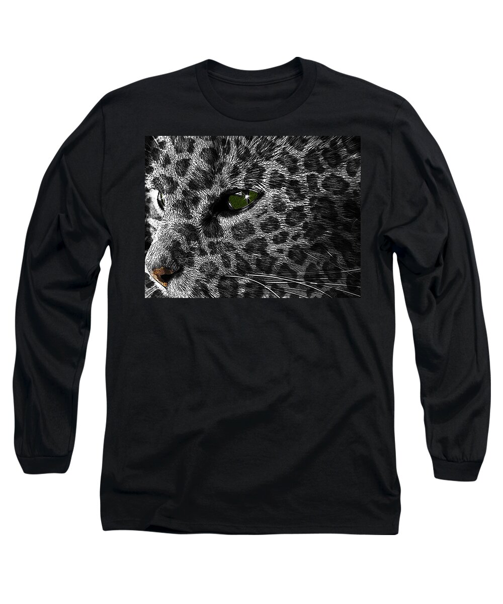 Black Long Sleeve T-Shirt featuring the photograph Leopard Within by Teri Schuster