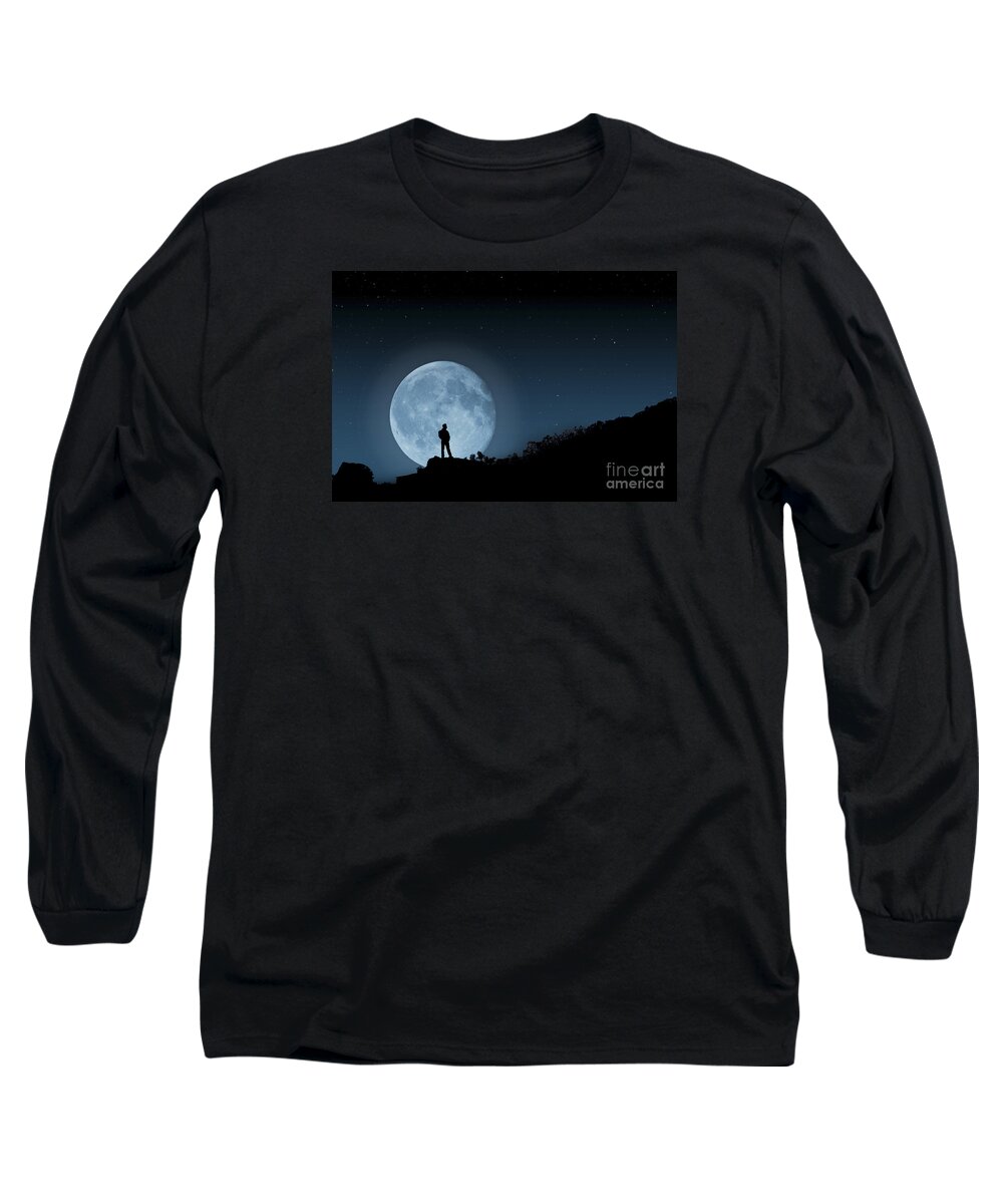 Moonlit Solitude Long Sleeve T-Shirt featuring the photograph Moonlit Solitude by Steve Purnell