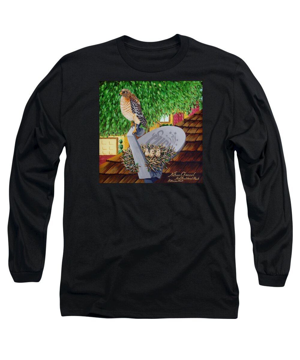 Print Long Sleeve T-Shirt featuring the painting Nature Channel- Red Shouldered Hawk by Katherine Young-Beck