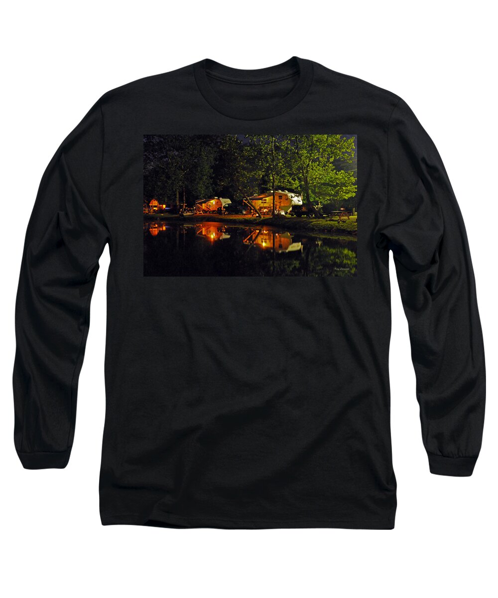 Night Camping Scene Long Sleeve T-Shirt featuring the photograph Nighttime in the Campground by Kay Lovingood