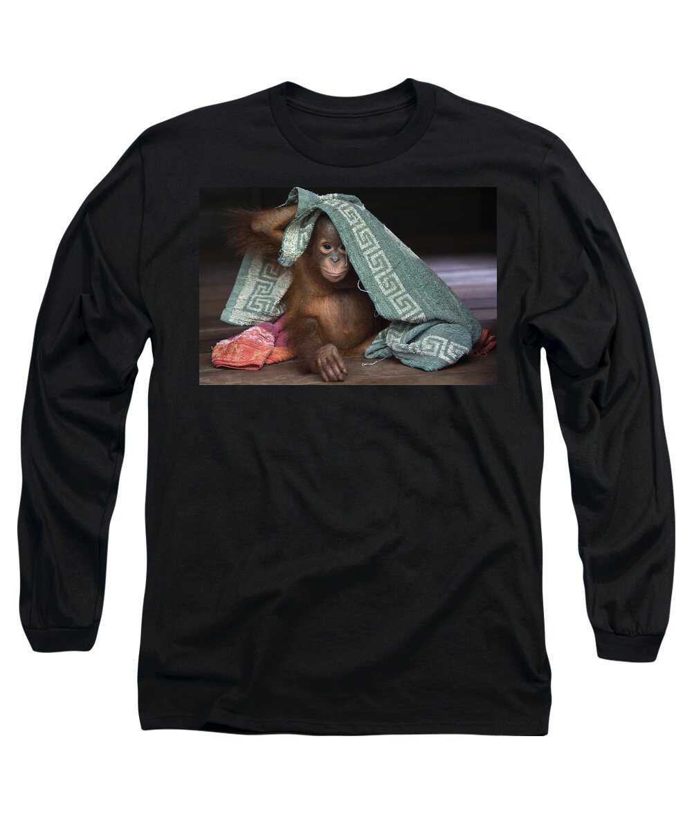00486840 Long Sleeve T-Shirt featuring the photograph Orangutan 2yr Old Infant Playing by Suzi Eszterhas