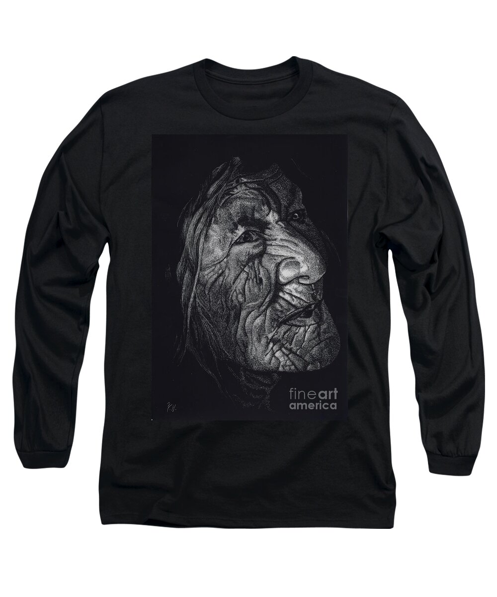 Woman Long Sleeve T-Shirt featuring the drawing Out of Greaheadedness Wisdome Comes Forth by Yenni Harrison