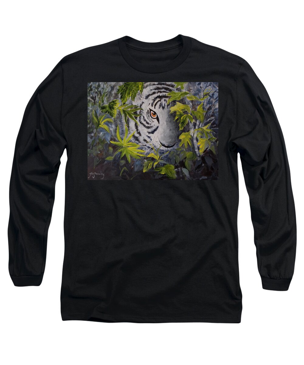 Tiger Long Sleeve T-Shirt featuring the painting Siberian Hunter by Jo Smoley