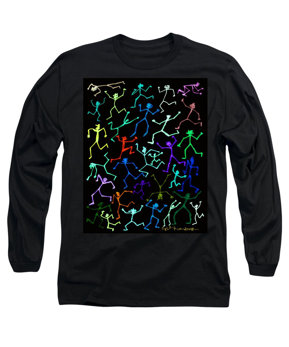 Stickmen Long Sleeve T-Shirt featuring the digital art Stickmen Characters Aglow With Color by Carl Deaville