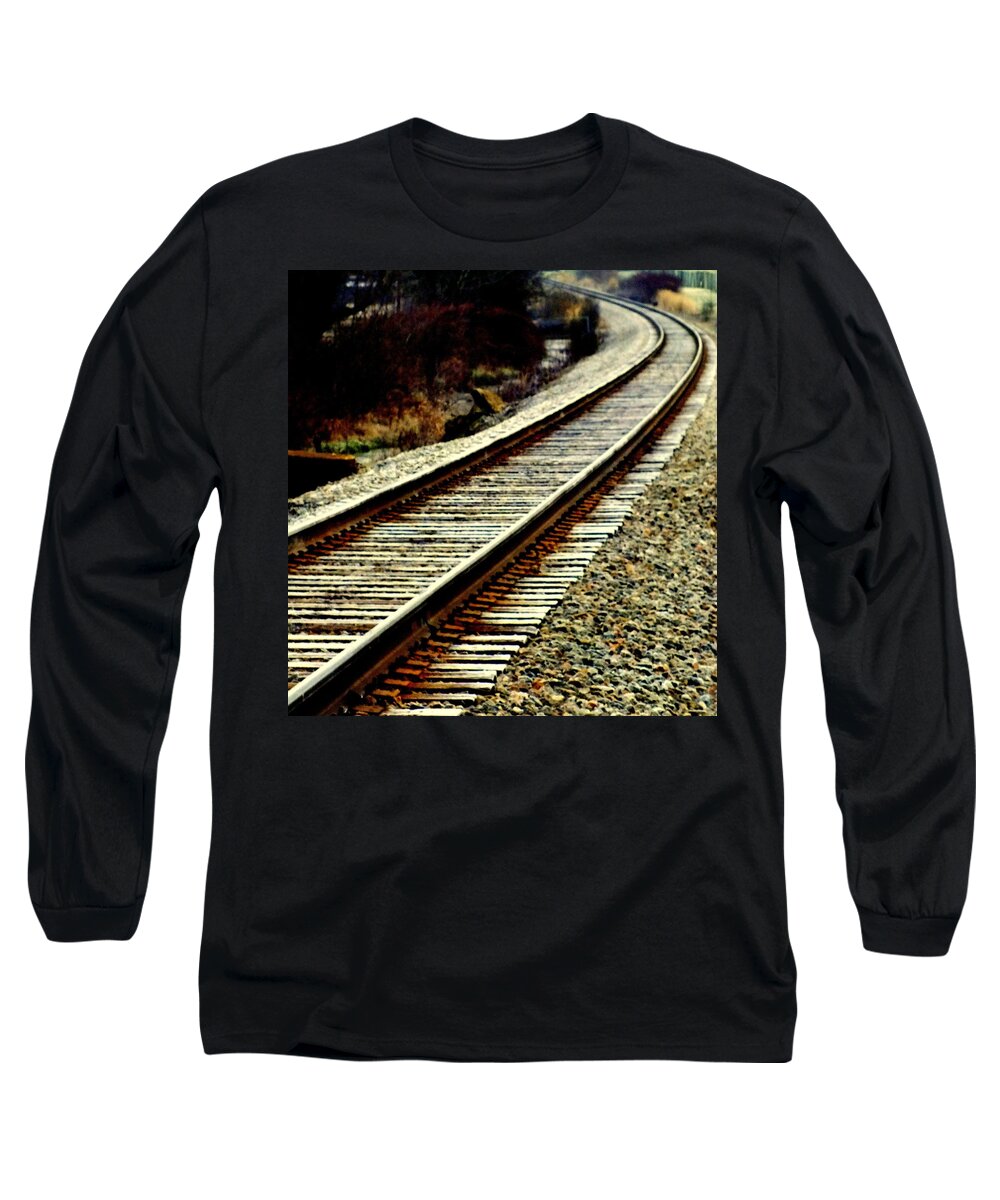 Railroad Tracks Long Sleeve T-Shirt featuring the photograph The Long Way Home by Karen Wiles