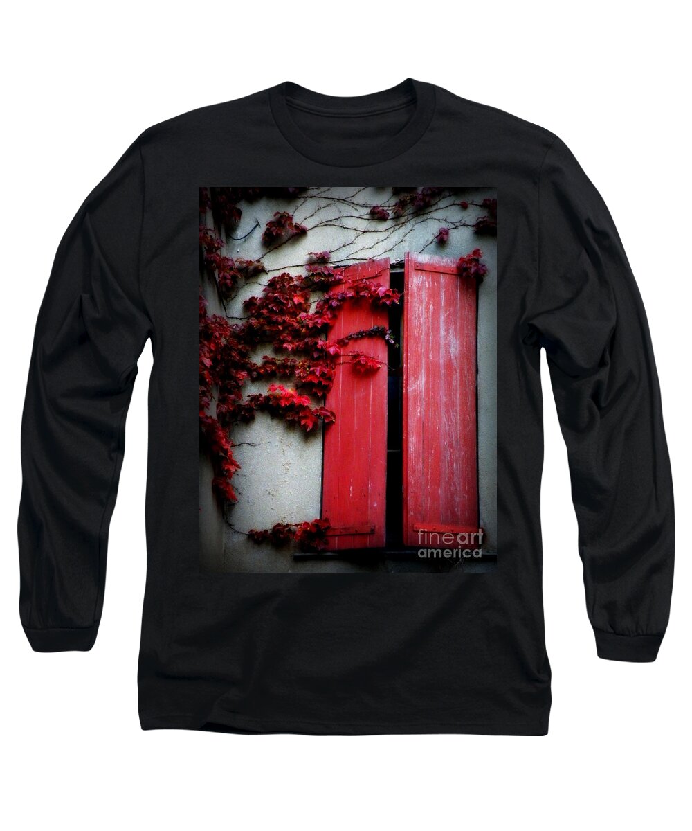 Red Long Sleeve T-Shirt featuring the photograph Vines on Red Shutters by Lainie Wrightson