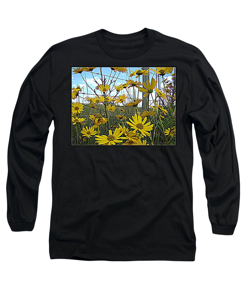 Yellow Flowers Roadside Pretty Long Sleeve T-Shirt featuring the photograph Yellow Flowers By The Roadside by Alice Gipson