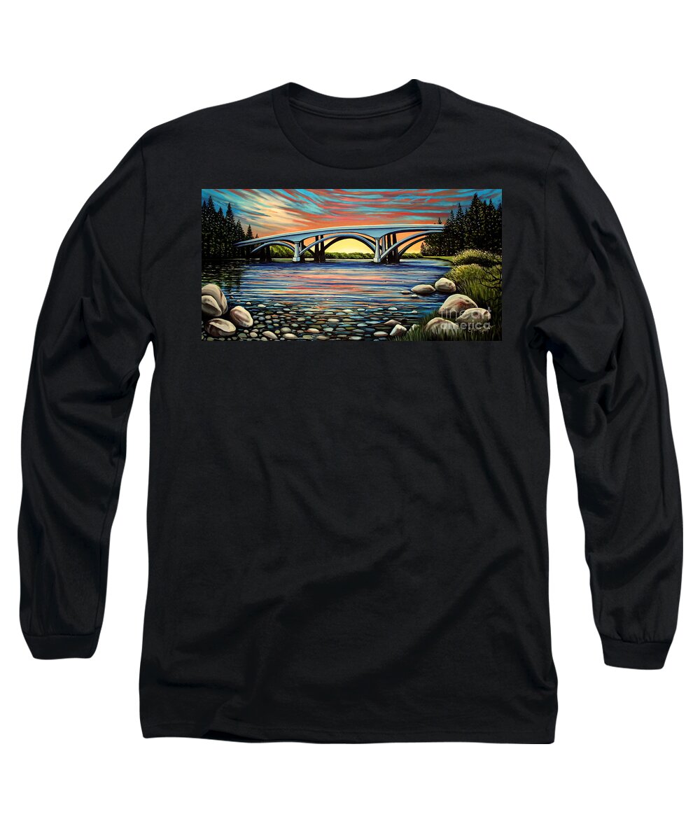 Folsom Bridge Long Sleeve T-Shirt featuring the painting Folsom Bridge by Elizabeth Robinette Tyndall