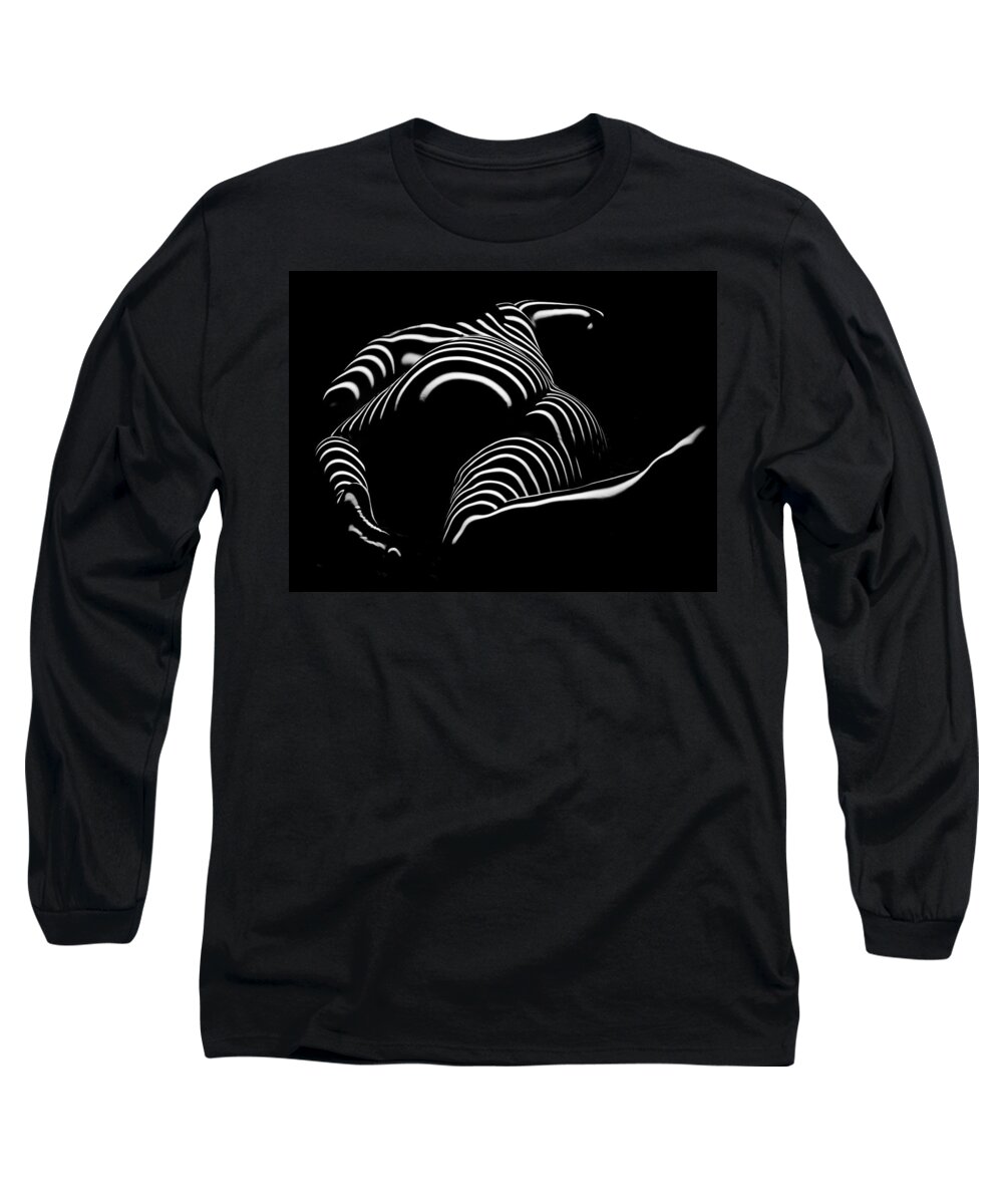 Chris Maher Long Sleeve T-Shirt featuring the photograph 0758-AR Rear View BBW Zebra Woman Large Full Figured Powerful Female Black and White Abstract Maher by Chris Maher