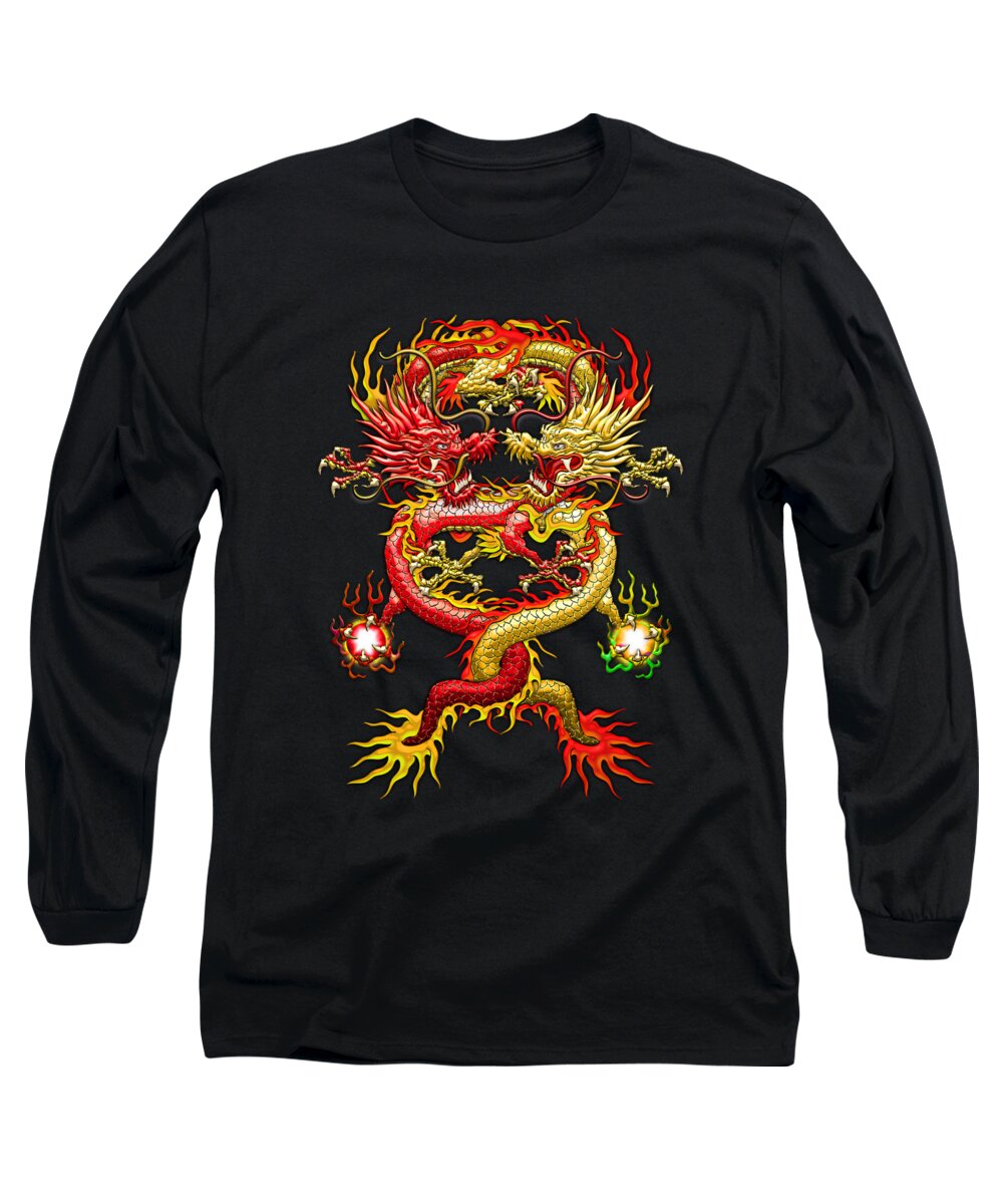 �treasures Of Asia� Collection By Serge Averbukh Long Sleeve T-Shirt featuring the photograph Brotherhood of the Snake - The Red and The Yellow Dragons by Serge Averbukh