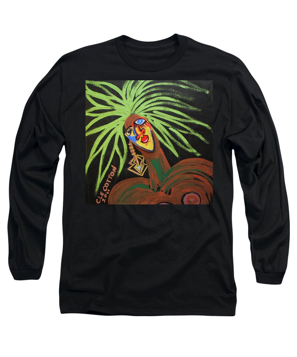  Long Sleeve T-Shirt featuring the painting Cover Up Girl #2 by Cleaster Cotton