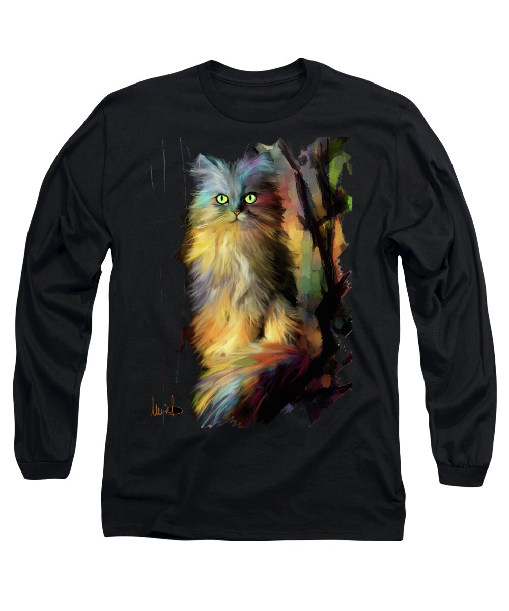  Cat Long Sleeve T-Shirt featuring the painting Fairy Cat #1 by Melanie D