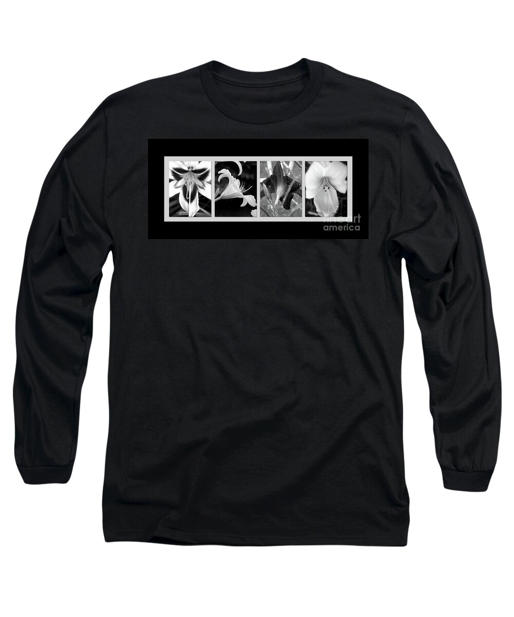 Black And White Photography Long Sleeve T-Shirt featuring the photograph Floral Collage #1 by Sue Stefanowicz