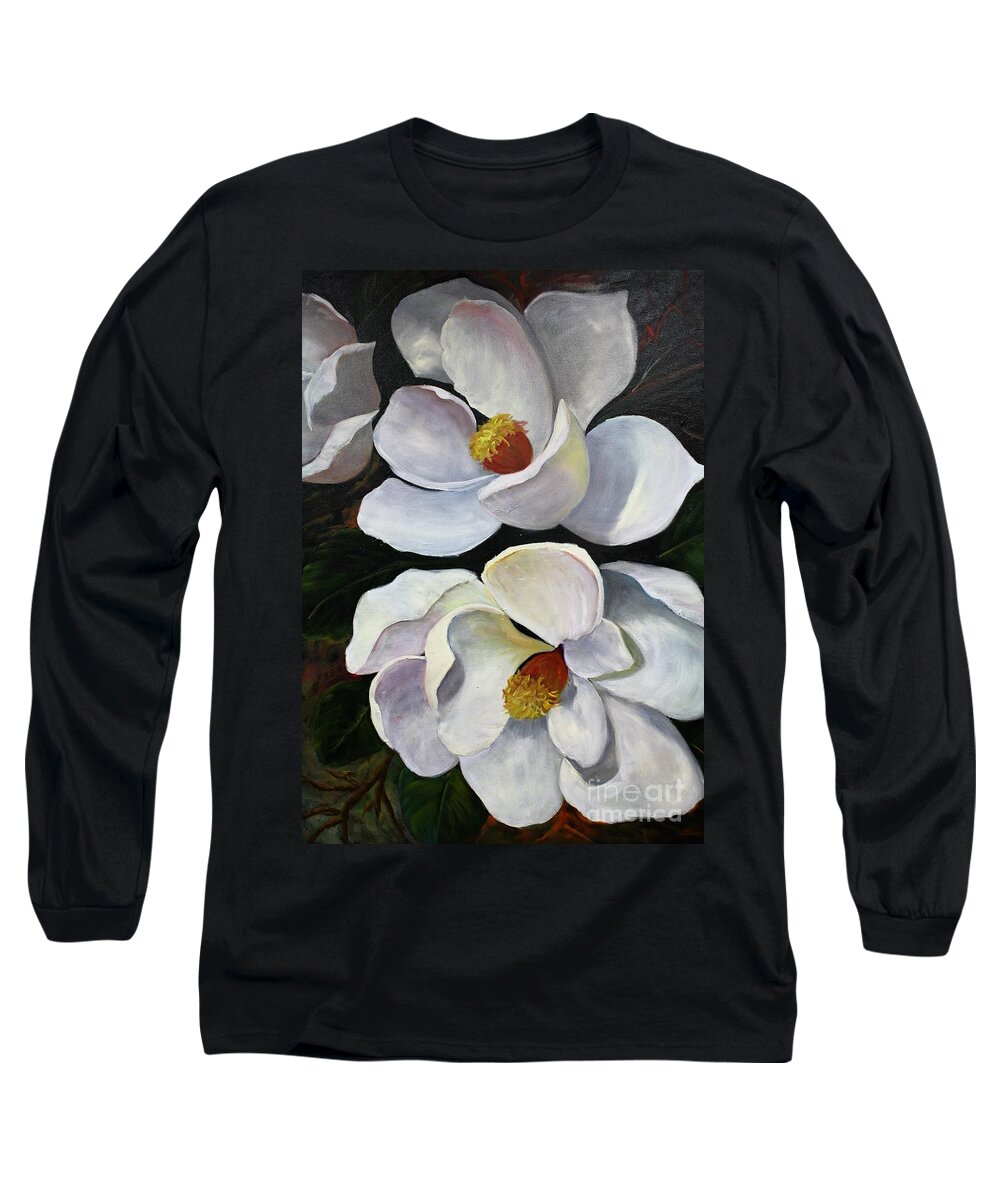 Magnolias Long Sleeve T-Shirt featuring the painting Magnolias #1 by Barbara Haviland