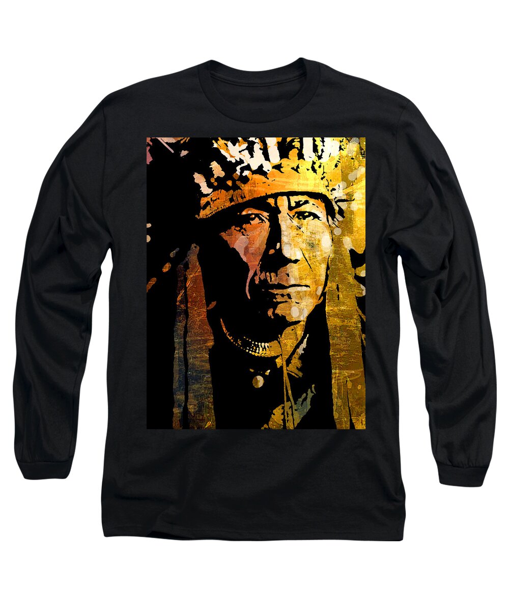 Native American Long Sleeve T-Shirt featuring the painting Nez Perce Chief #1 by Paul Sachtleben