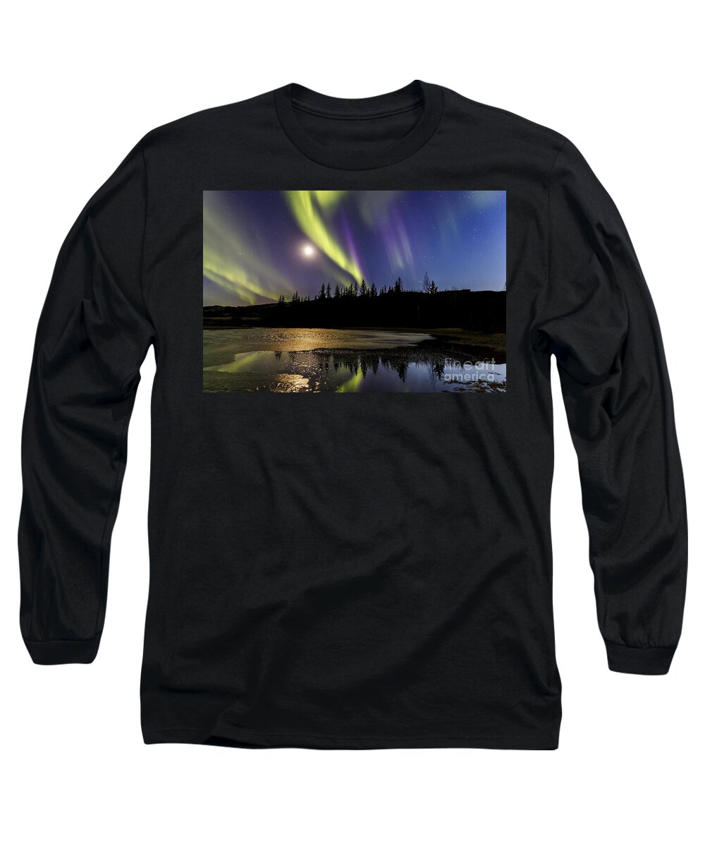 Northern Lights Long Sleeve T-Shirt featuring the photograph Northern lights Thingvellir #1 by Gunnar Orn Arnason