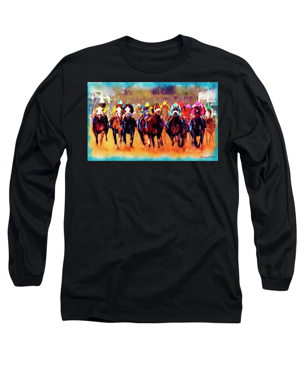 Kentucky Derby Long Sleeve T-Shirt featuring the digital art Race to the finish #1 by Ted Azriel