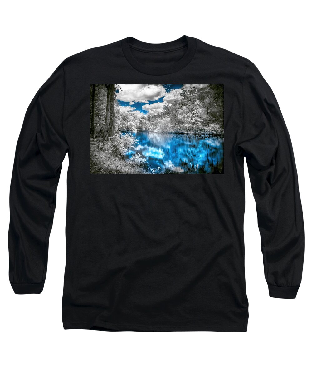 Santa Fe River # Infrared Photography# Reflections # North Central Florida # Usa # Landscape # Crystal-clear Springs # Reflections # North Central Florida # Alachua #rum Island # Pristine Spring # Peaceful #tranquil Long Sleeve T-Shirt featuring the photograph Santa Fe River Reflections #2 by Louis Ferreira