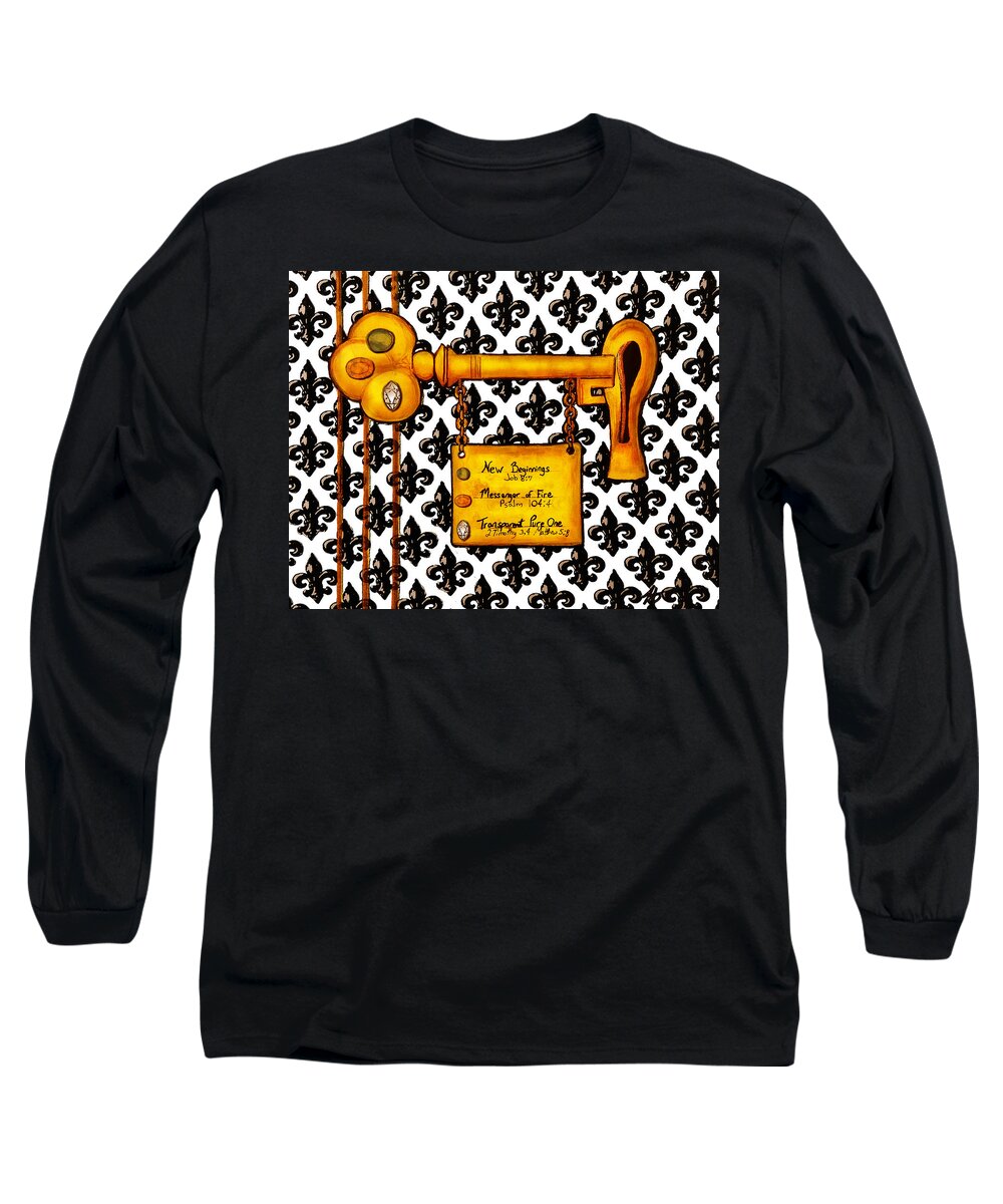 Jennifer Page Long Sleeve T-Shirt featuring the painting The Key #1 by Jennifer Page