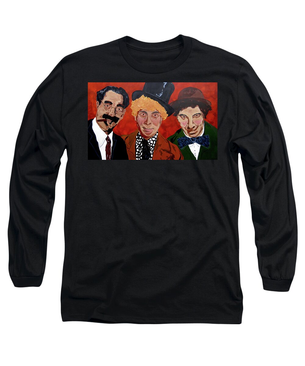 Marx Brothers Long Sleeve T-Shirt featuring the painting Three's Comedy by Bill Manson