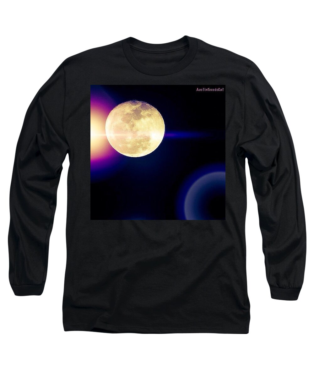 Beautiful Long Sleeve T-Shirt featuring the photograph Wouldn't It Be Great If The #moon And #1 by Austin Tuxedo Cat