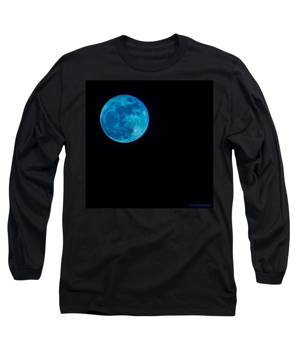 Whpgeometry Long Sleeve T-Shirt featuring the photograph Yes, Once In A #bluemoon! #1 by Austin Tuxedo Cat