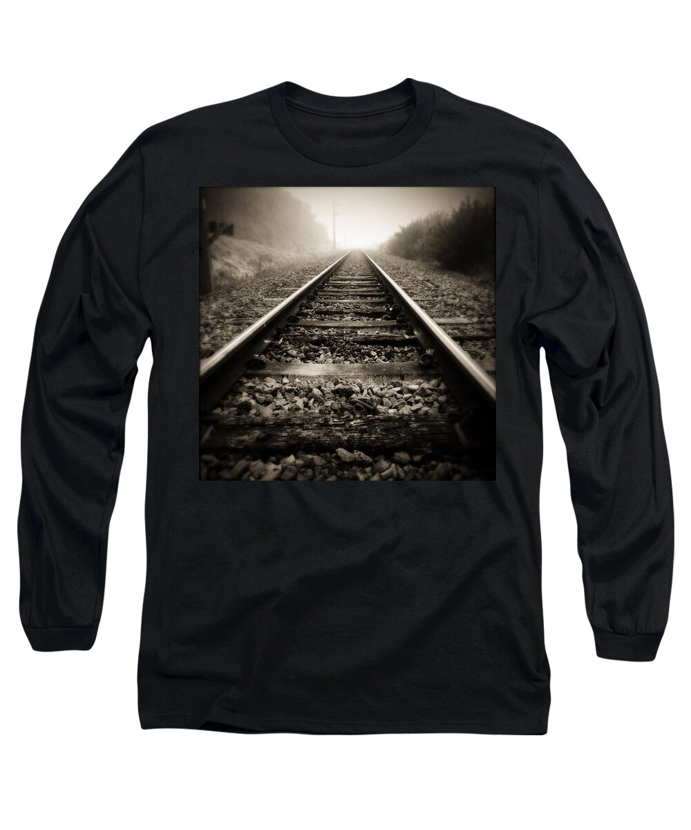 Lines Long Sleeve T-Shirt featuring the photograph Railway tracks #12 by Les Cunliffe