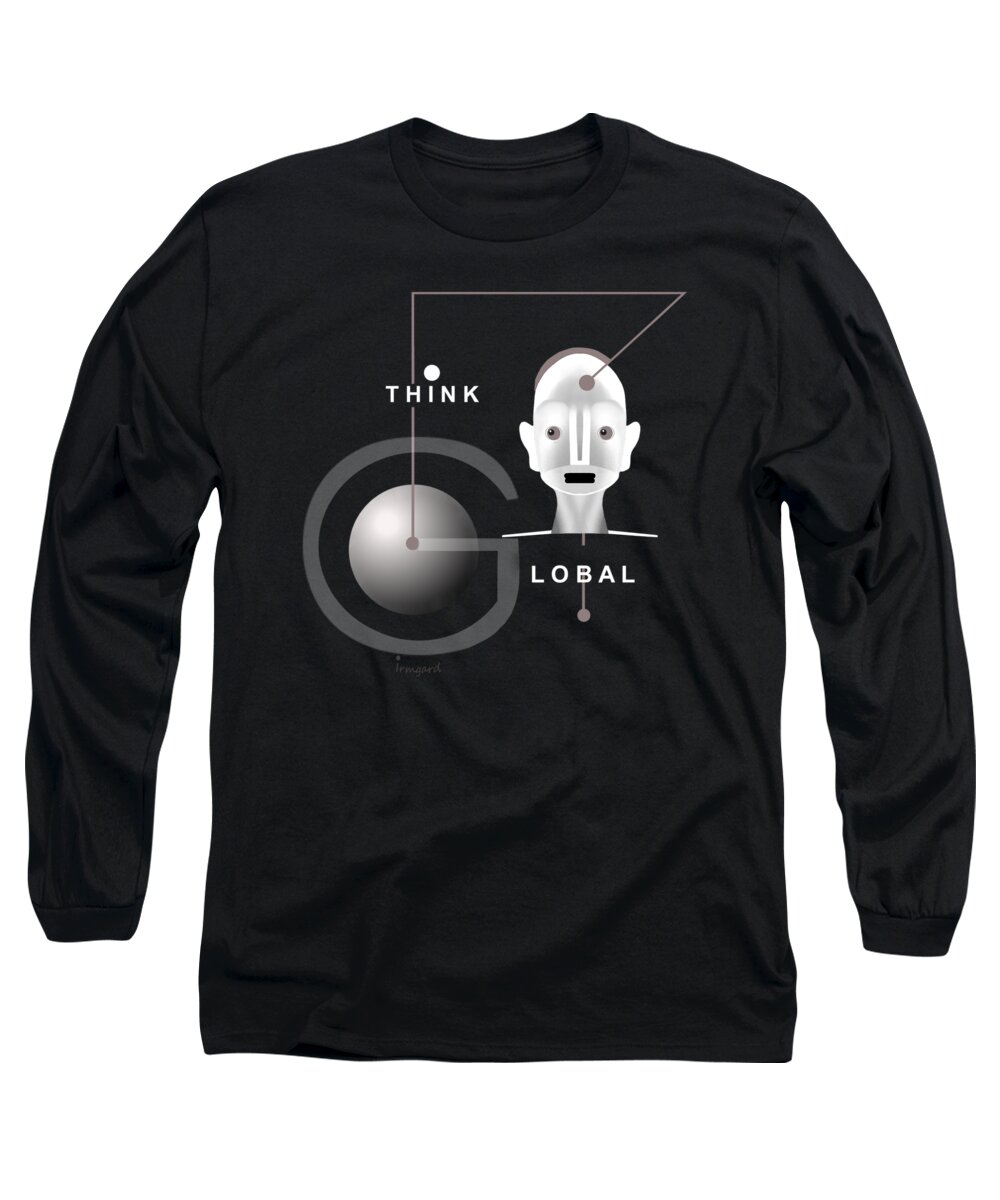 1277 Long Sleeve T-Shirt featuring the painting 1277 - T shirt Think Global by Irmgard Schoendorf Welch