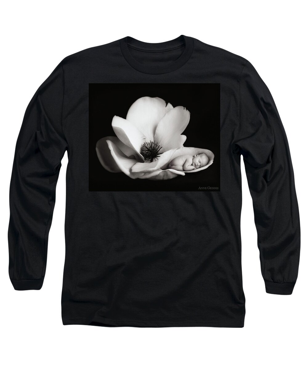 Black And White Long Sleeve T-Shirt featuring the photograph Violet in a Magnolia by Anne Geddes