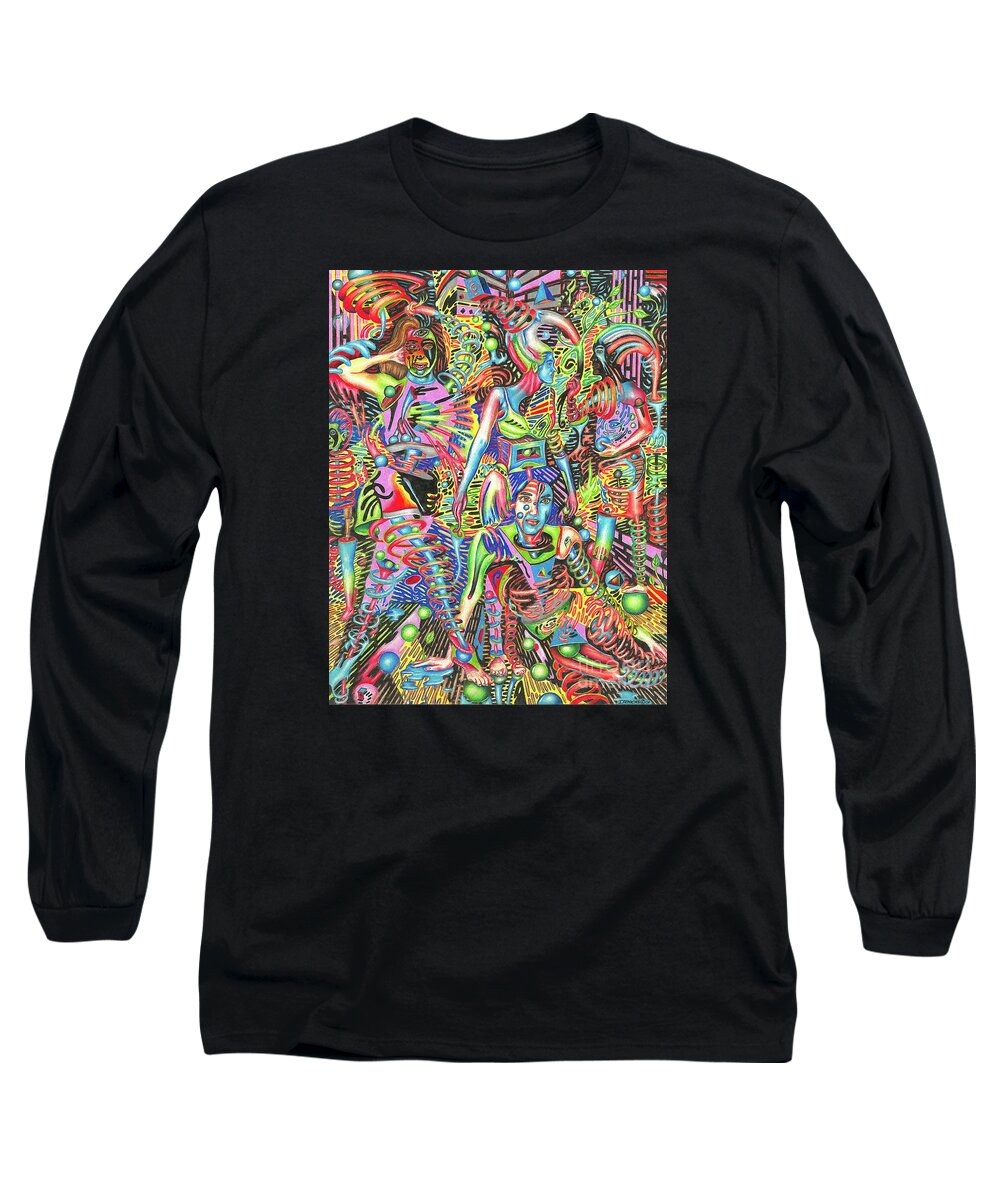 Abstract Long Sleeve T-Shirt featuring the drawing Animated Perspective of Nocturnal Wandering by Justin Jenkins