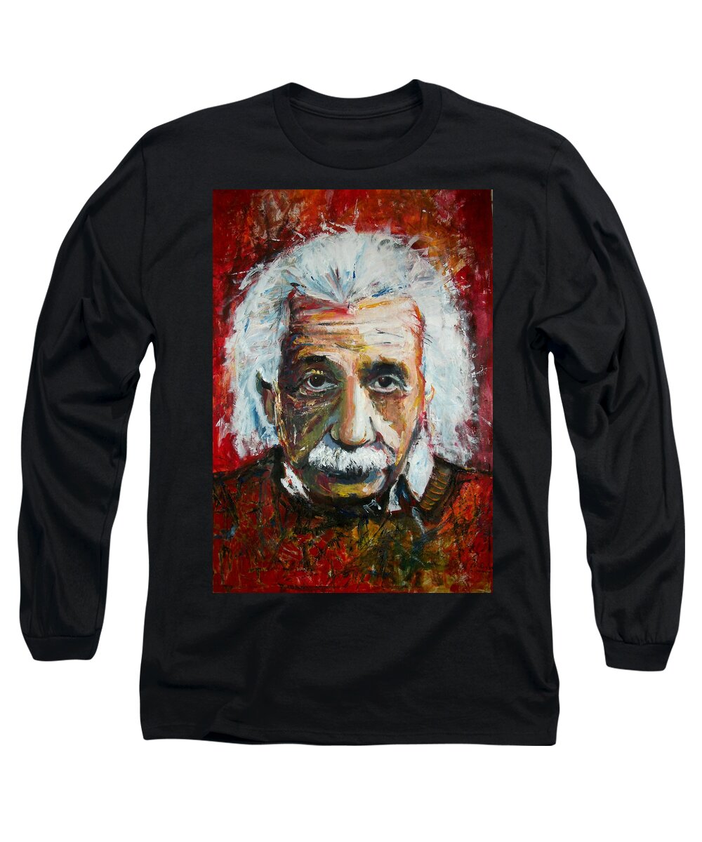 Albert Long Sleeve T-Shirt featuring the painting Einstein #3 by Marcelo Neira