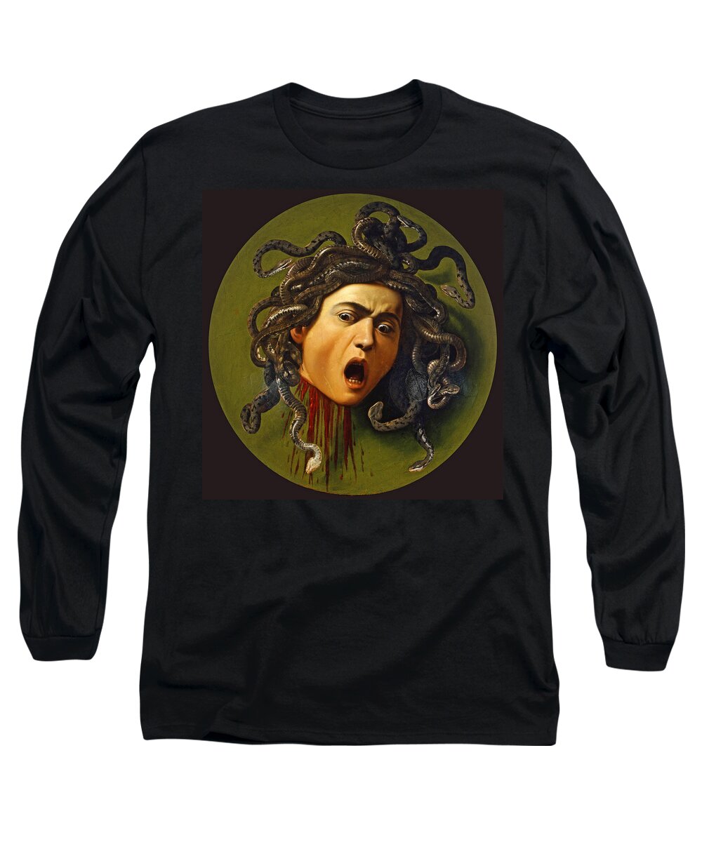 Caravaggio Long Sleeve T-Shirt featuring the painting Medusa #3 by Caravaggio