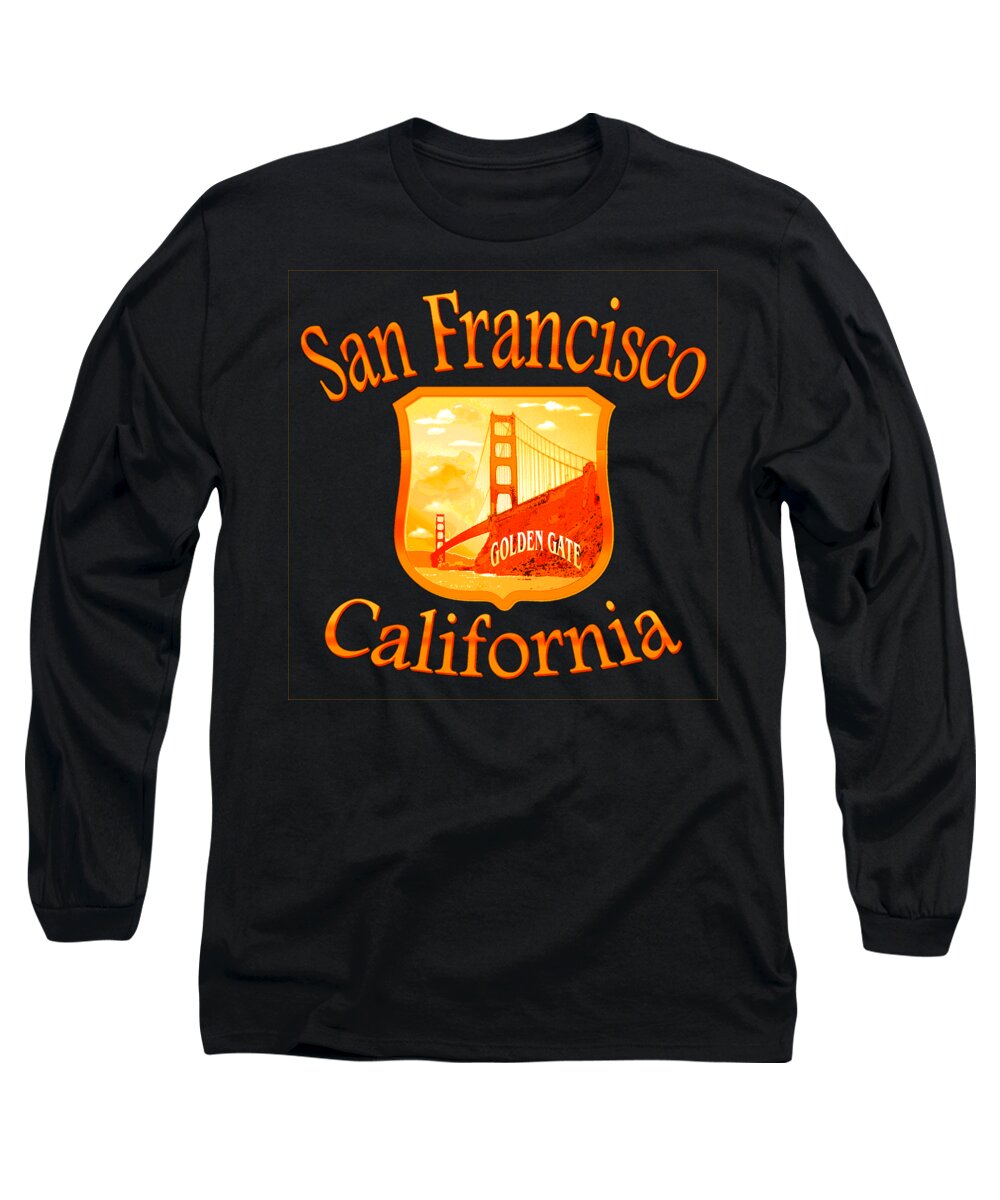 San Long Sleeve T-Shirt featuring the mixed media San Francisco California Golden Gate Design #1 by Peter Potter