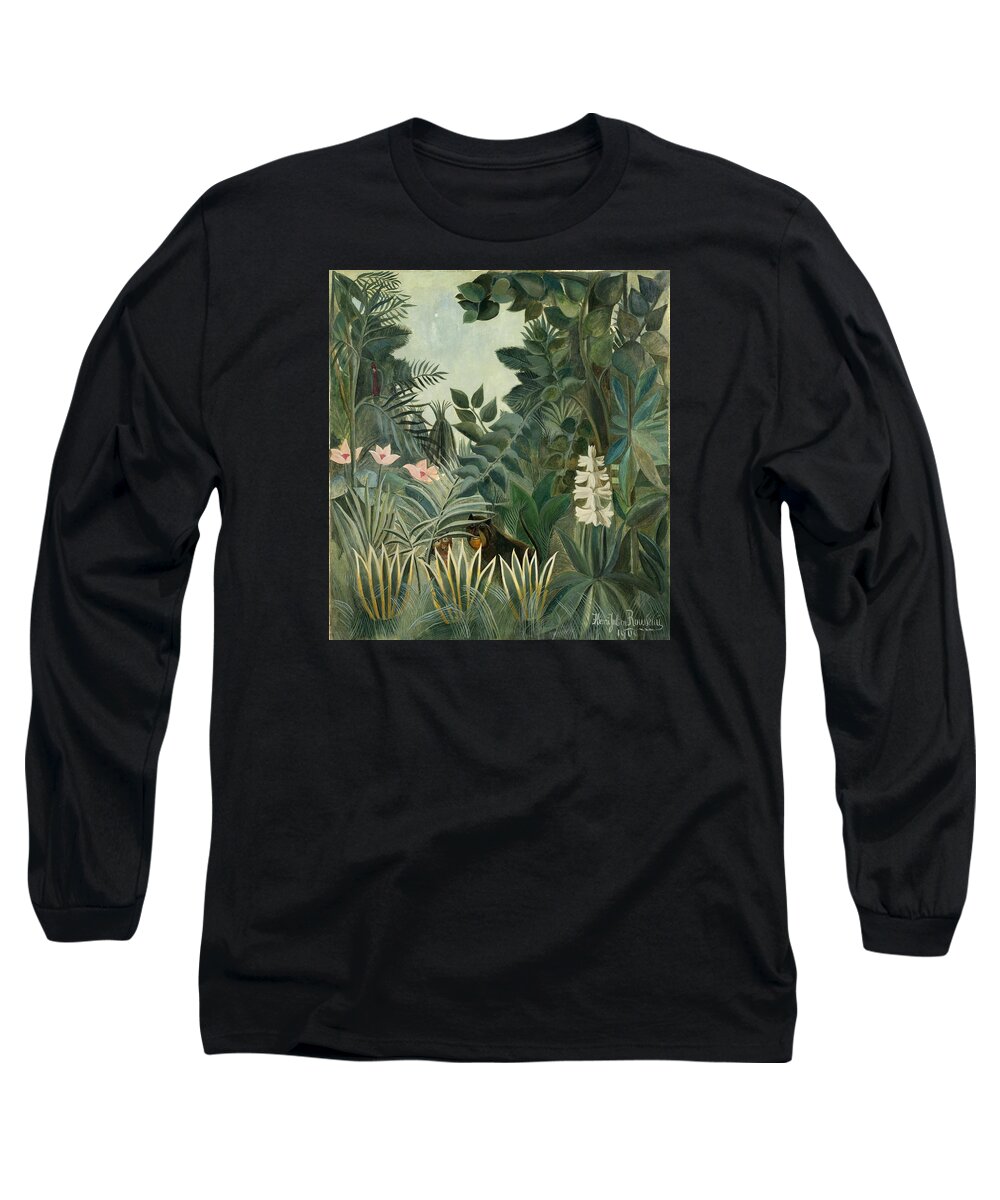 Henri Rousseau Long Sleeve T-Shirt featuring the painting The Equatorial Jungle #2 by Henri Rousseau