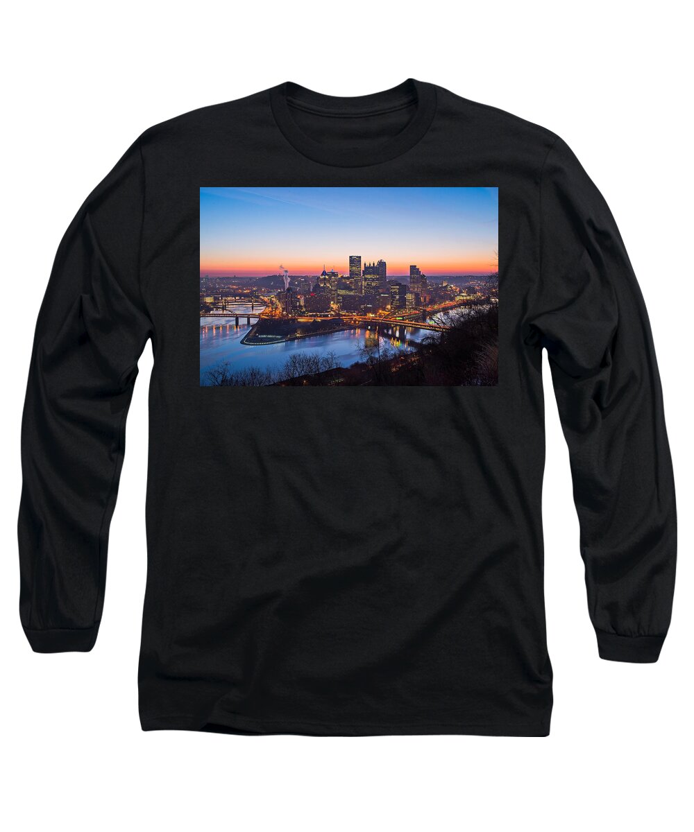 Sky Long Sleeve T-Shirt featuring the photograph The Pittsburgh City Skyline At Sunrise In Pennsylvania #2 by Alex Grichenko
