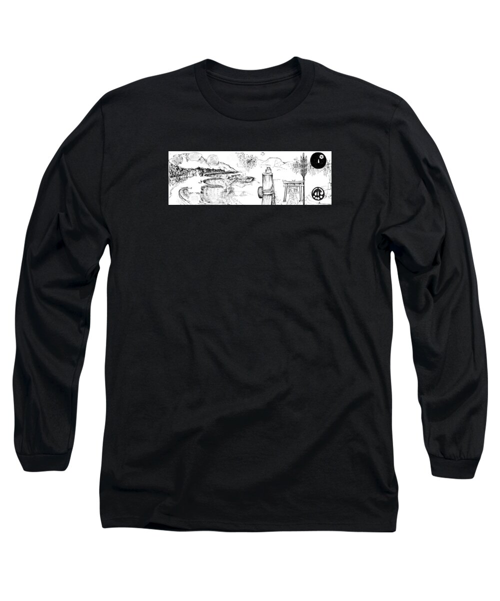 Sustainability Long Sleeve T-Shirt featuring the drawing 5.26.Japan-6-detail-a by Charlie Szoradi