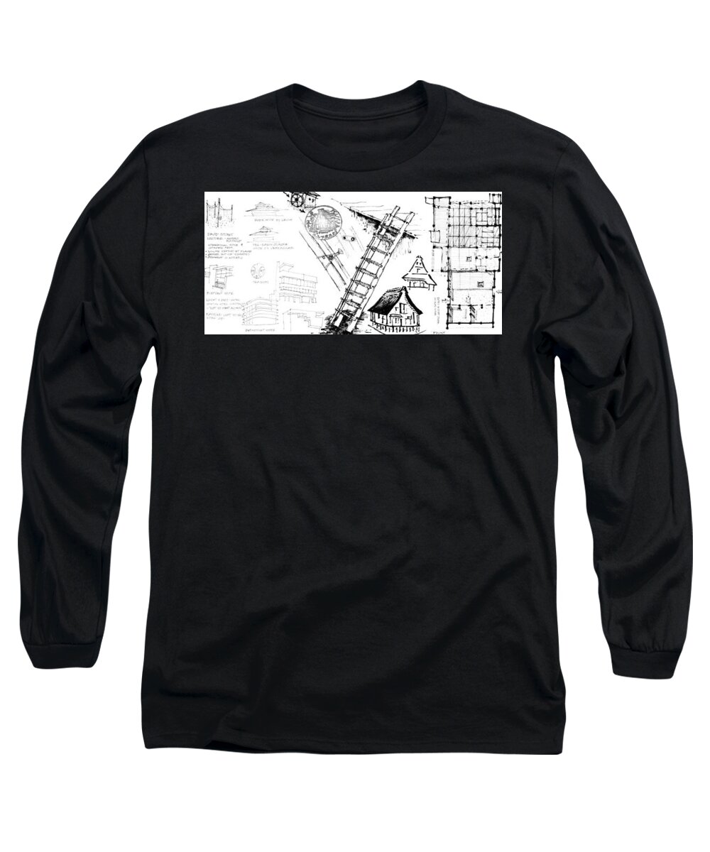 Japan Long Sleeve T-Shirt featuring the drawing 5.37.Japan-8-detail-c by Charlie Szoradi