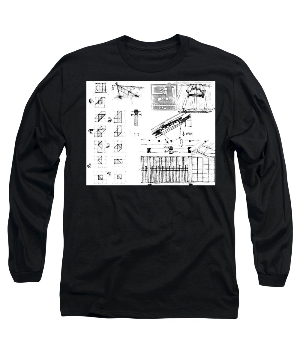 Sustainability Long Sleeve T-Shirt featuring the drawing 5.41.Japan-9-detail-c by Charlie Szoradi