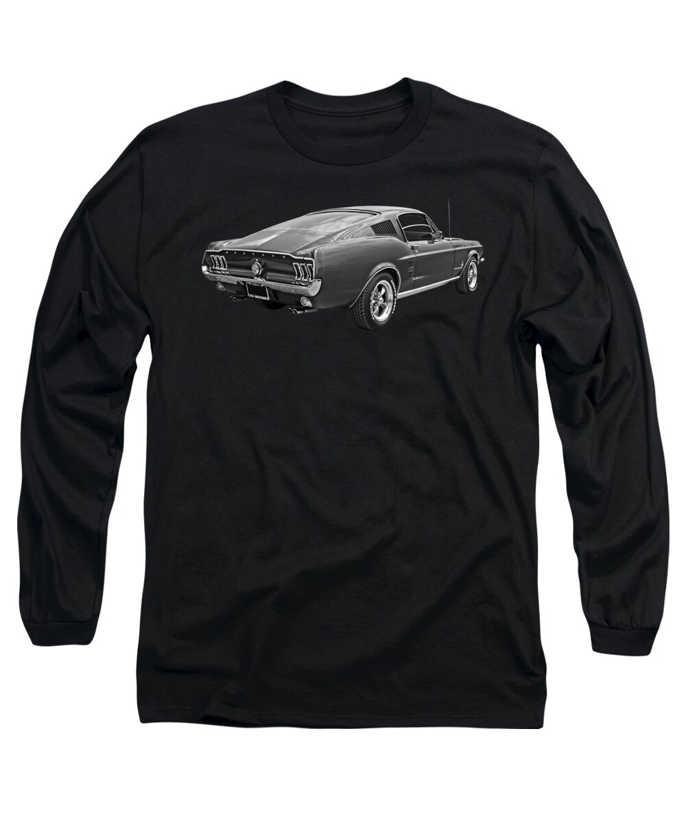 Mustang Long Sleeve T-Shirt featuring the photograph 67 Fastback Mustang in Black and White by Gill Billington