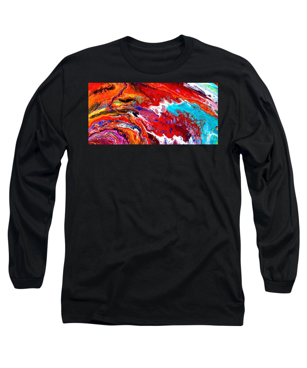 An Original Abstract Long Sleeve T-Shirt featuring the painting #74 Sea pour #74 by Priscilla Batzell Expressionist Art Studio Gallery