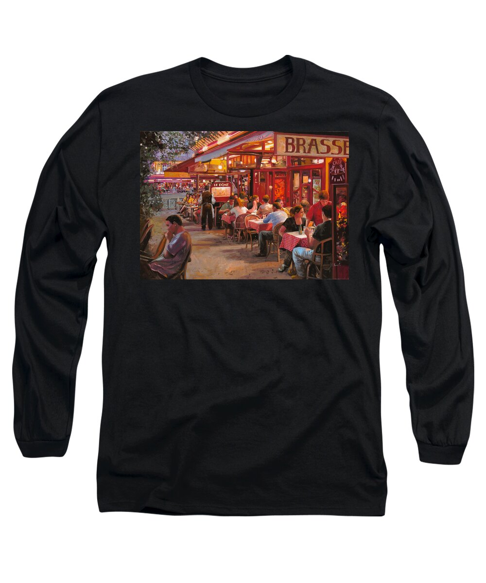 Street Scene Long Sleeve T-Shirt featuring the painting A Cena In Estate by Guido Borelli