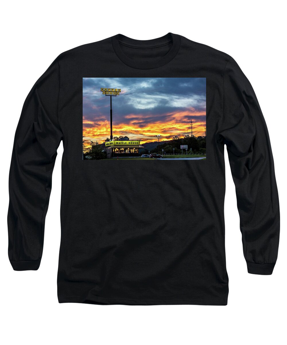 Sunrise Long Sleeve T-Shirt featuring the photograph A Waffle House in Blacksburg SC by Alex Grichenko