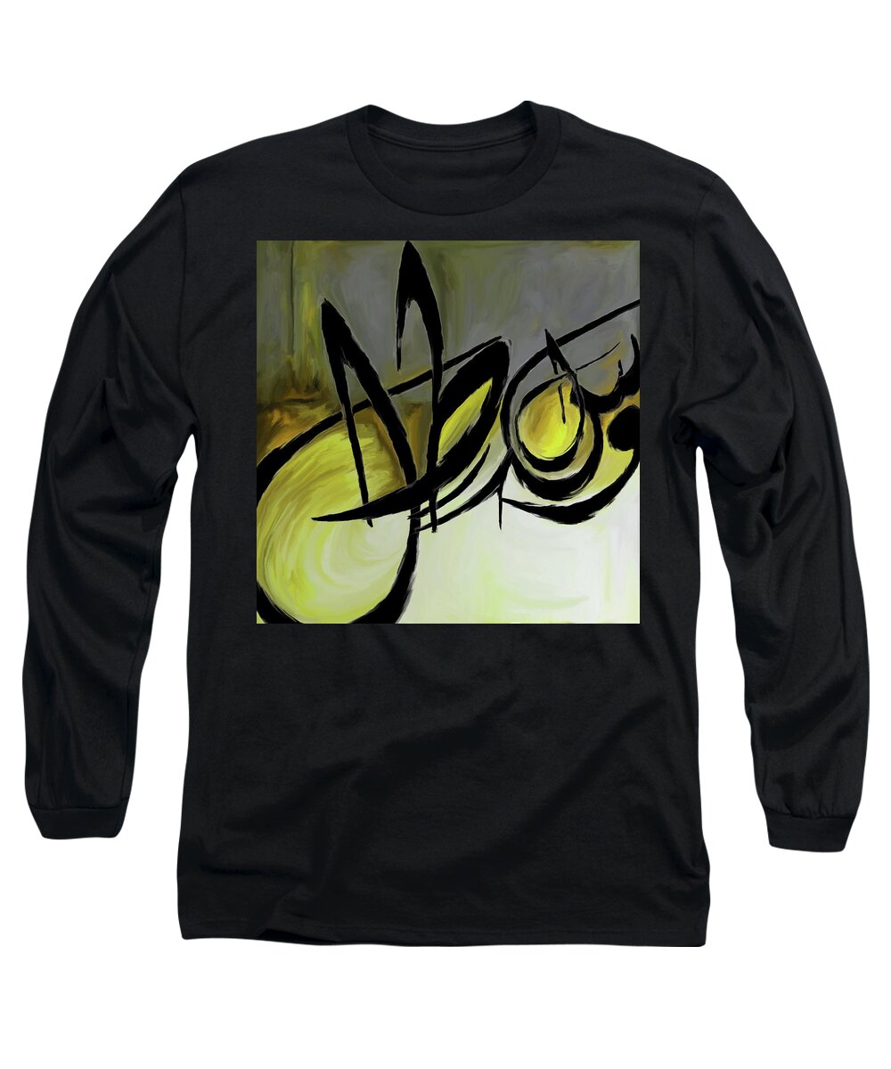 Calligraphy Long Sleeve T-Shirt featuring the painting Abstract Calligraphy 12 311 2 by Mawra Tahreem