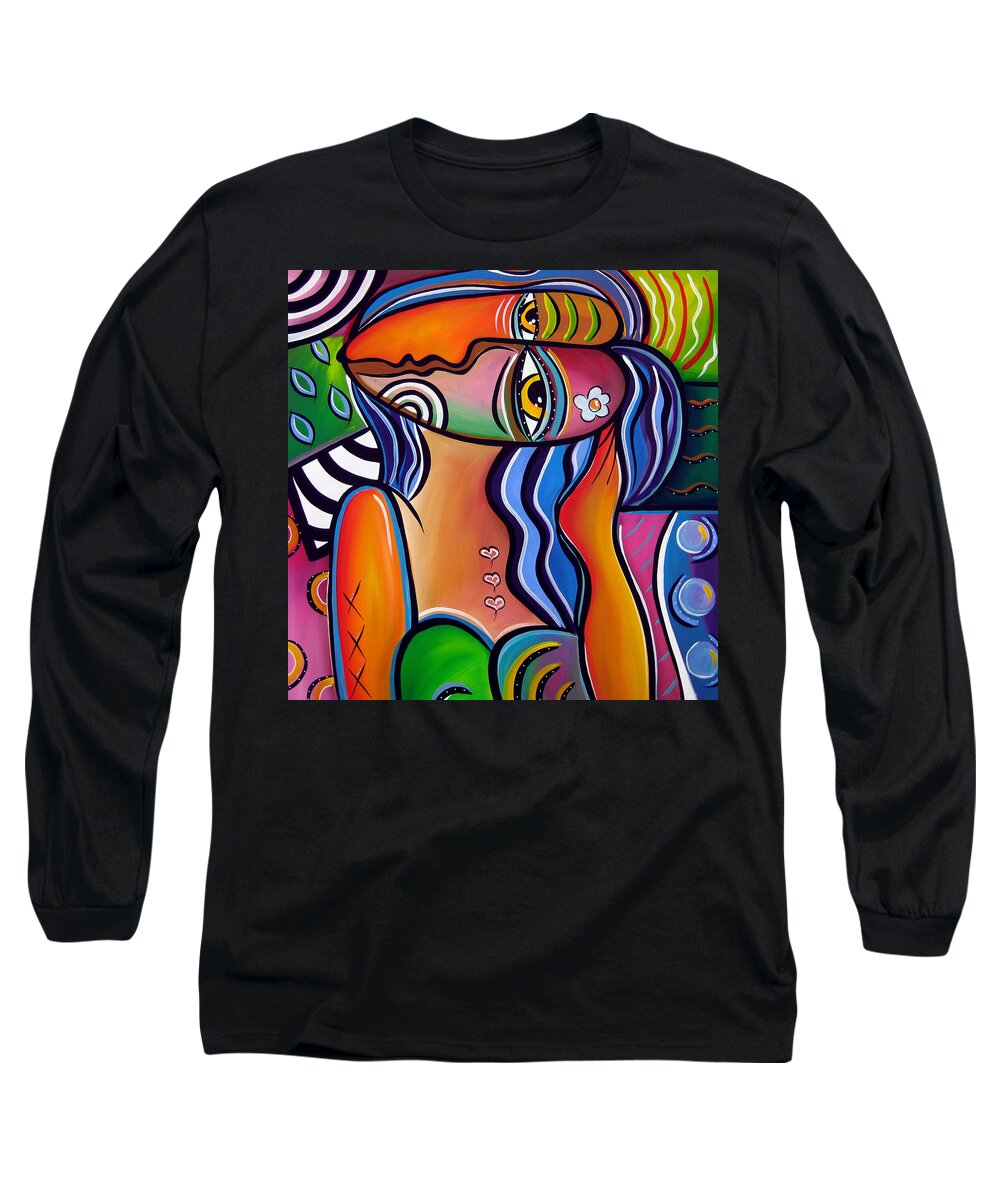 Pop Art Long Sleeve T-Shirt featuring the painting Abstract POP art original painting Shabby Chic by Tom Fedro