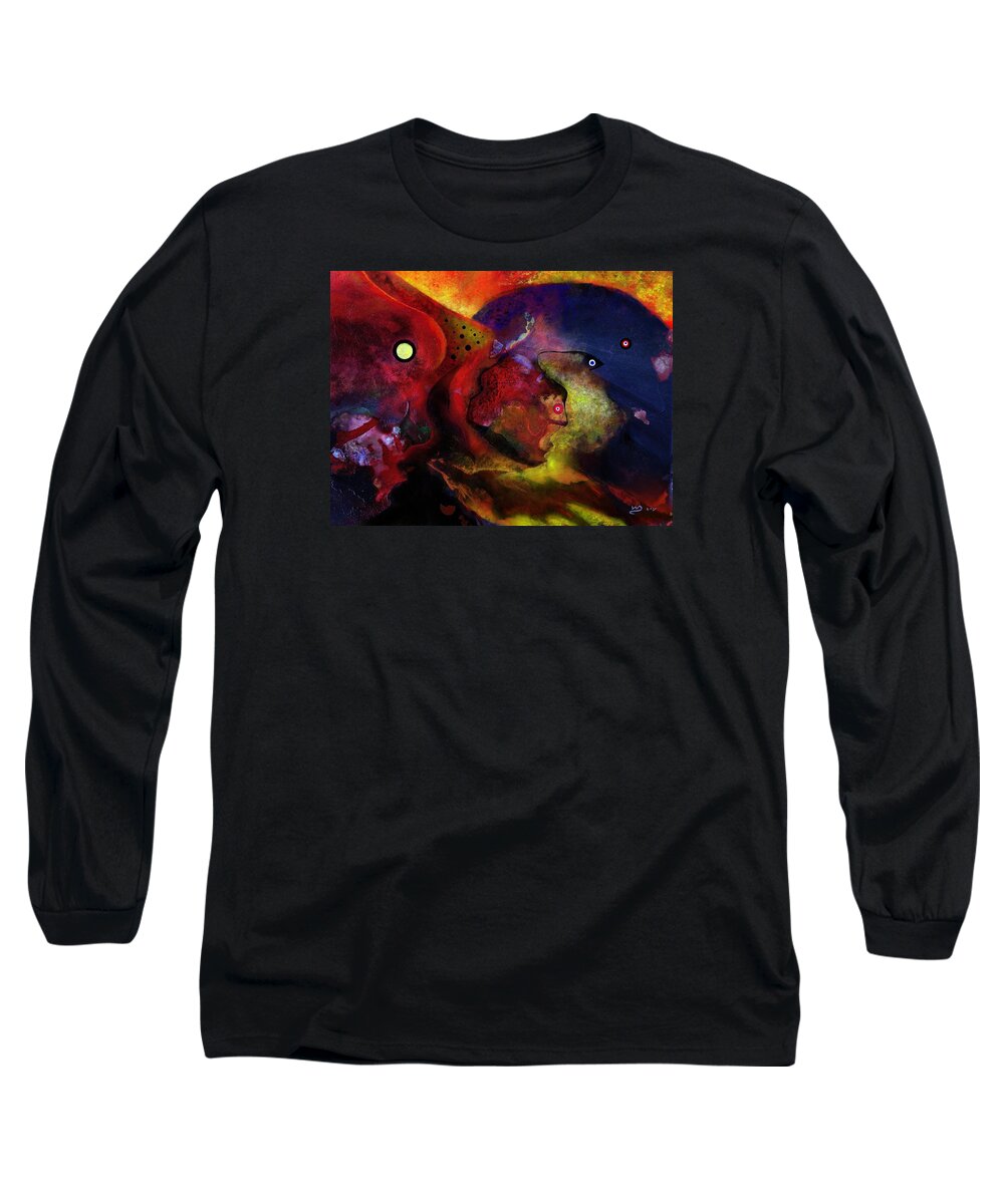 Abstract Painting Long Sleeve T-Shirt featuring the painting Abstract Scenery Red,yellow, Blue by Wolfgang Schweizer